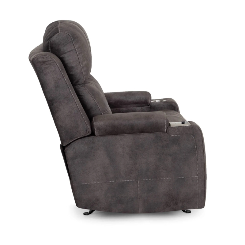 Rocker Recliner Charcoal Grey Power Recline Cup Holders Transitional