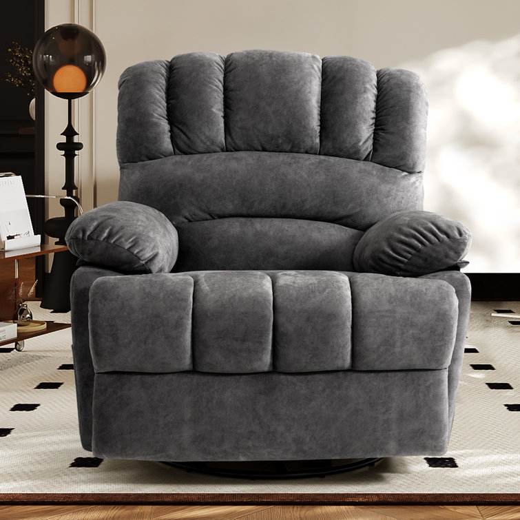Rocker Recliner Charcoal Grey Vertical Back Segmentation Swivel Base