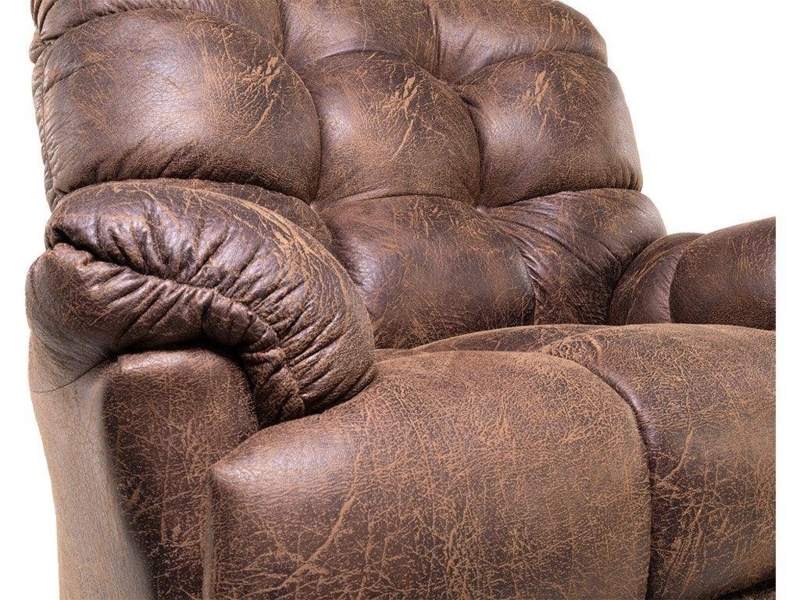 Rocker Recliner Distressed Brown Biscuit Tufting Rustic Channeled Back