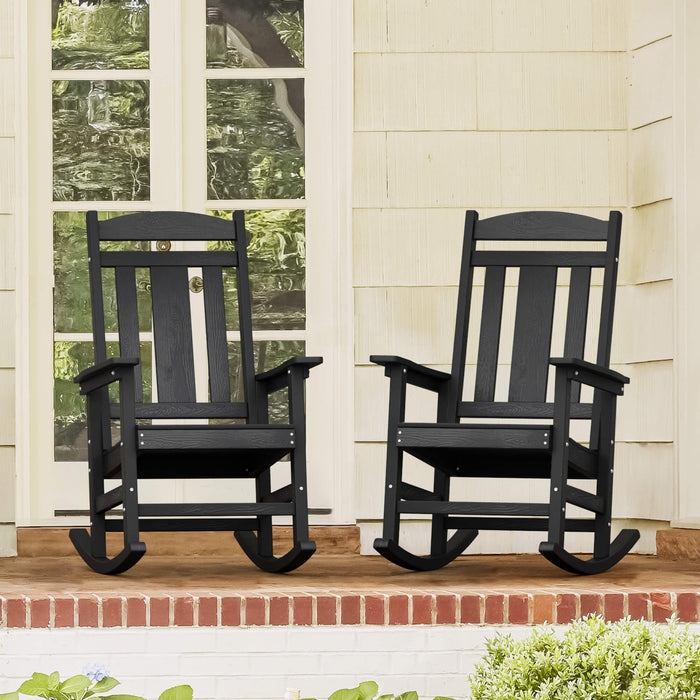 Rocking Chair Dark Gray Outdoor Adirondack Slat Back Composite