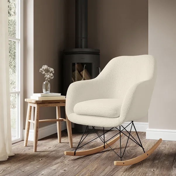 Rocking Chair Eiffel Base Cream Boucle with Curved Organic Shell