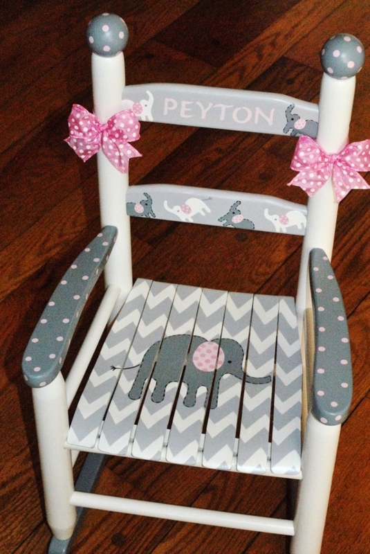 Rocking Chair Elephant Motif Personalized Name, Custom Nursery Rocker (74 chars)