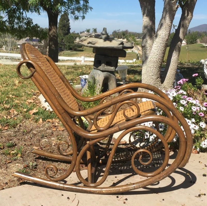 Rocking Chair: Glossy Antique Scrolled Sides, Bentwood Child Rocker