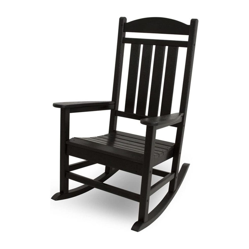 Rocking Chair Matte Black Presidential Style with Wide Slat Back