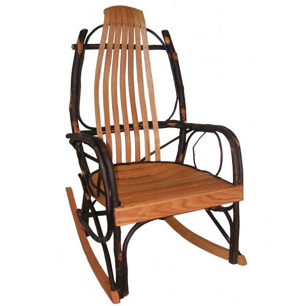 Rocking Chair: Matte Natural Hickory Bark Frame, Amish Bentwood Slats Rocker