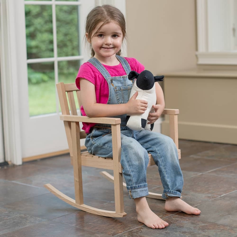 Rocking Chair Natural Wood Slat Back, Rustic Farmhouse Kids Seating (69 chars)
