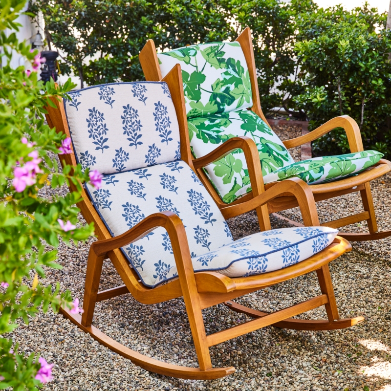 Rocking Chair Outdoor Wingback Silhouette with Botanical Print Cushions