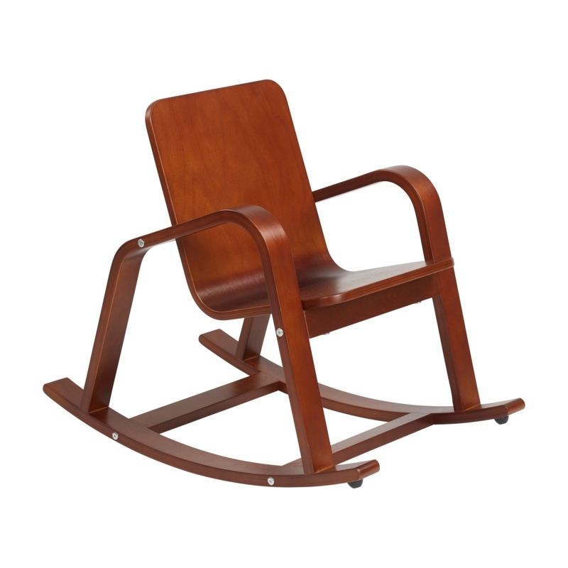 Rocking Chair: Satin Cherry Wood Curved Armrests, Bentwood Kids Rocker