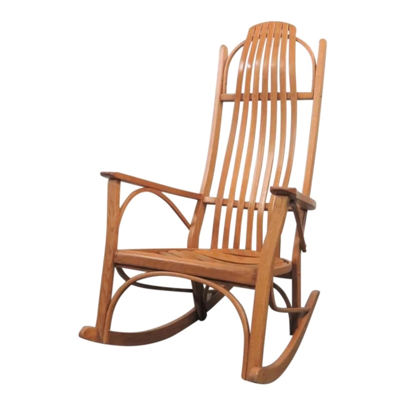 Rocking Chair: Satin Honey Oak Bentwood Accents, High Slatted Back Rocker