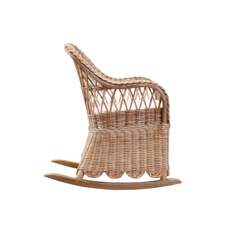 Rocking Chair Scalloped Hem Rattan Cane, Boho Nursery Chair (61 chars)