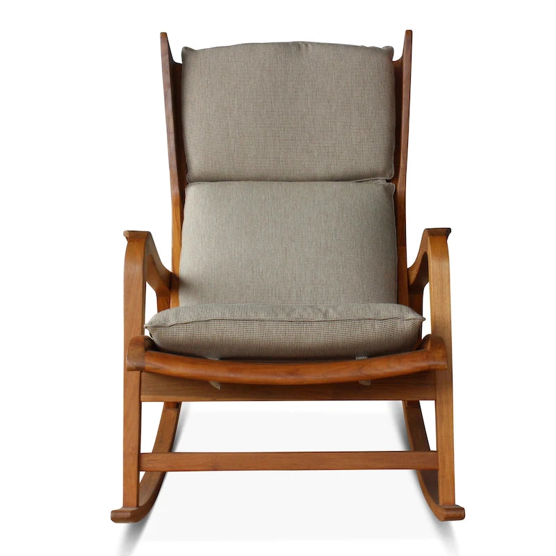 Rocking Chair Sculpted Wood Frame with Three Piece Oatmeal Cushion Set