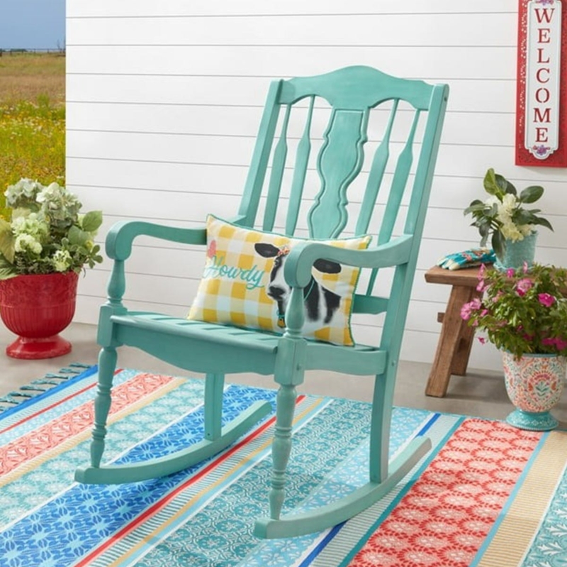 Rocking Chair Teal Aqua Farmhouse Style with Fiddle Back Splat