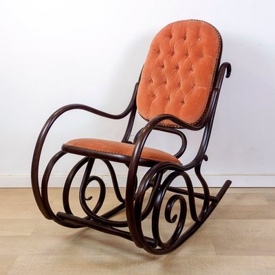 Rocking Chair: Terracotta Pink Capitonne Back, Velvet Look, Scrolled Base