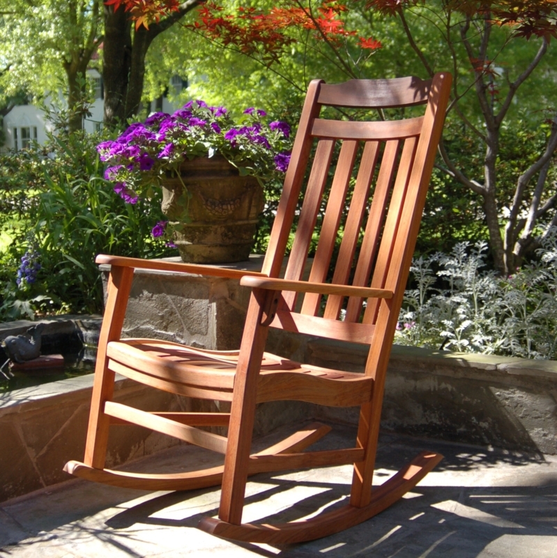 Rocking Chair Traditional Garden Warm Wood with Vertical Slat Back