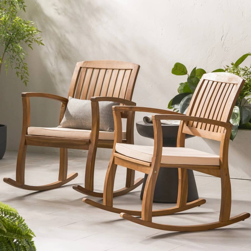Rocking Chair Transitional Patio Slatted Back Honey Brown Wood