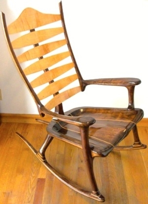 Rocking Chair Two Tone Walnut and Honey Wood with Contoured Seat