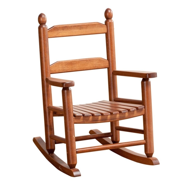 Rocking Chair with Ball Finials, Walnut Brown Ladder Back Toddler Rocker (75 chars)