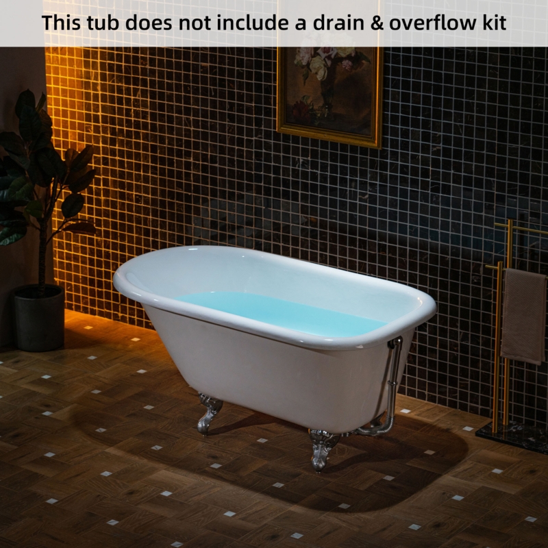 Roll Top Cast Iron Bathtub: 54 Inch Chrome Feet
