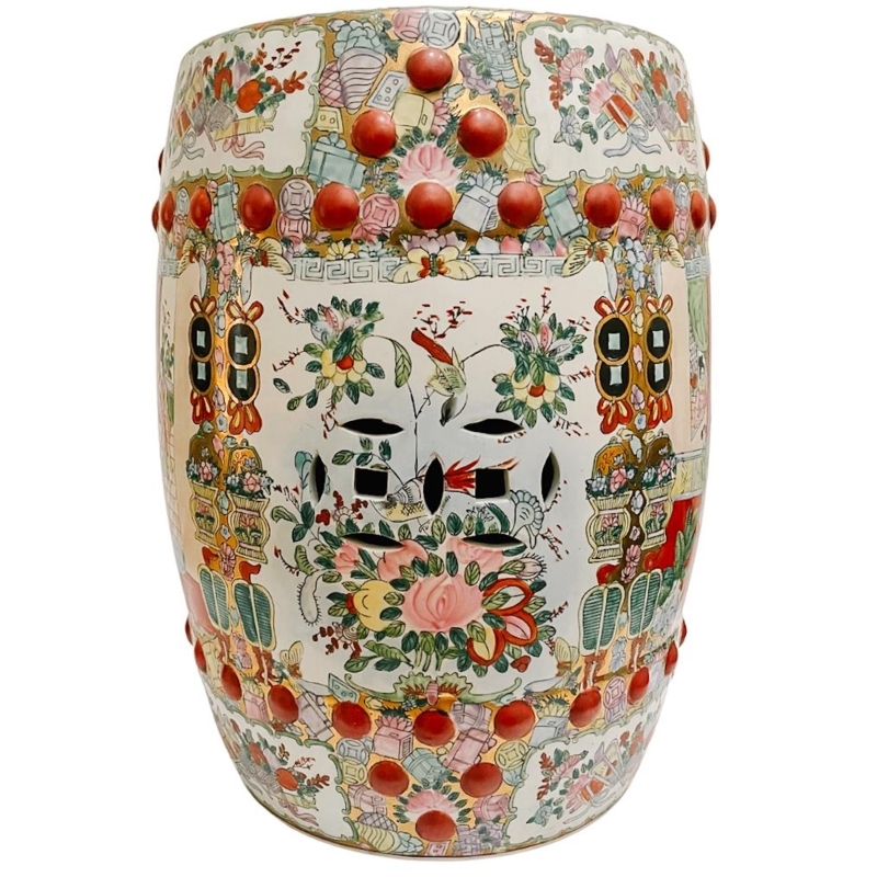 Rose Medallion Ceramic Seat with Coral-Red Accents