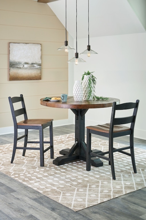 Round Counter Height Pedestal Table Set with Black Ladder Back Stools