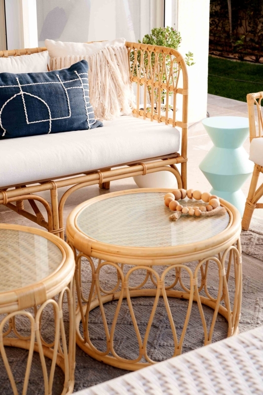 Round Glass Bamboo Coffee Table Looped Lattice Base