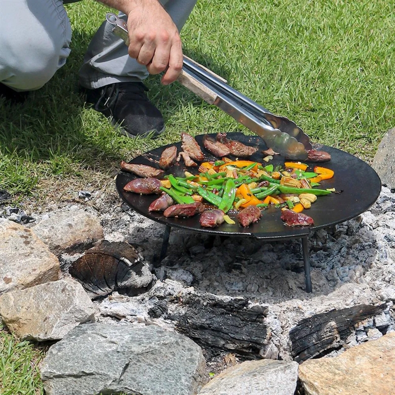 Round Griddle Preseasoned Metal Flat Top with Three-Legged Base