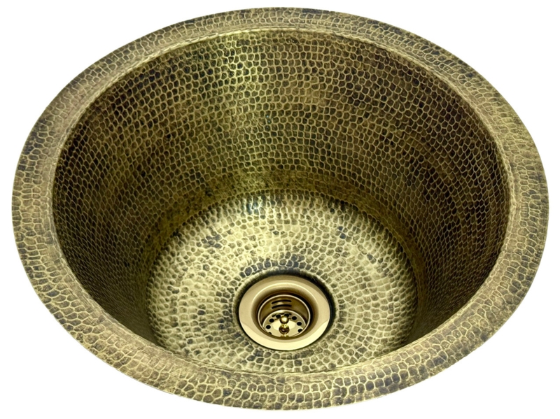 Round Hammered Antique Brass Bar Sink with Drop-In Rim