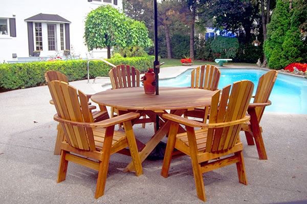 Round Outdoor Dining Set with Adirondack Style Chairs