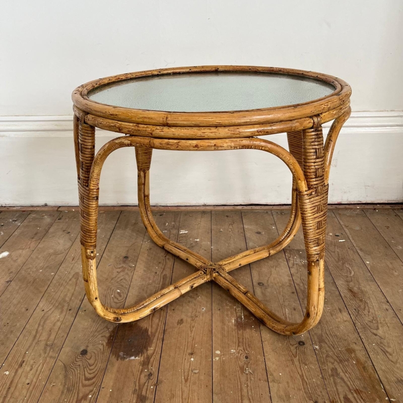 Round Rattan Side Table Arched Crossover Base