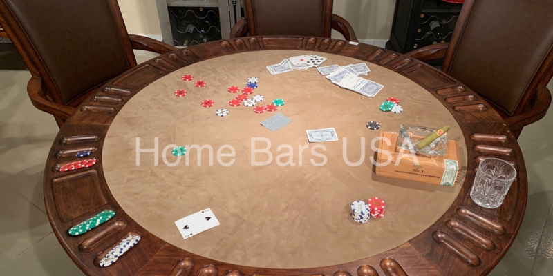 Round Wood Poker Table with Scalloped Edge and Recessed Chip Trays