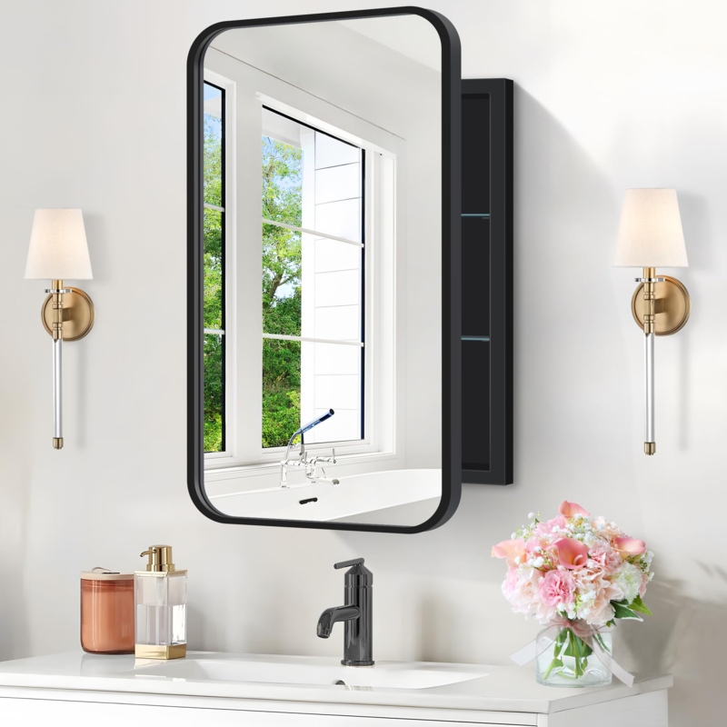 Rounded Rectangle Medicine Cabinet Recessed Hidden Storage