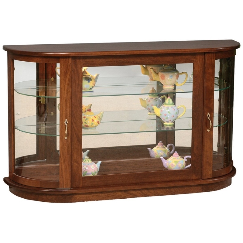 Rounded Wood Curio Cabinet with Curved Glass Sides and Brass