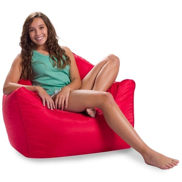 Ruby Red Bean Bag Chair, Modern Contoured Back Lounge Seating