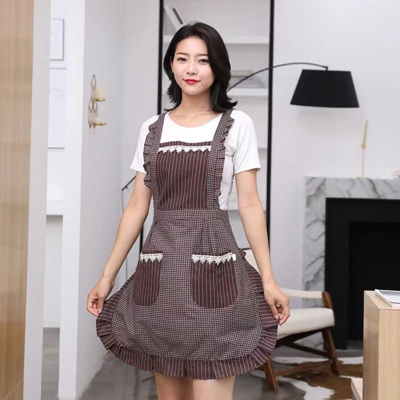 Ruffled Pinafore Apron, Mixed Pattern, Lace Trim, Cottagecore Style