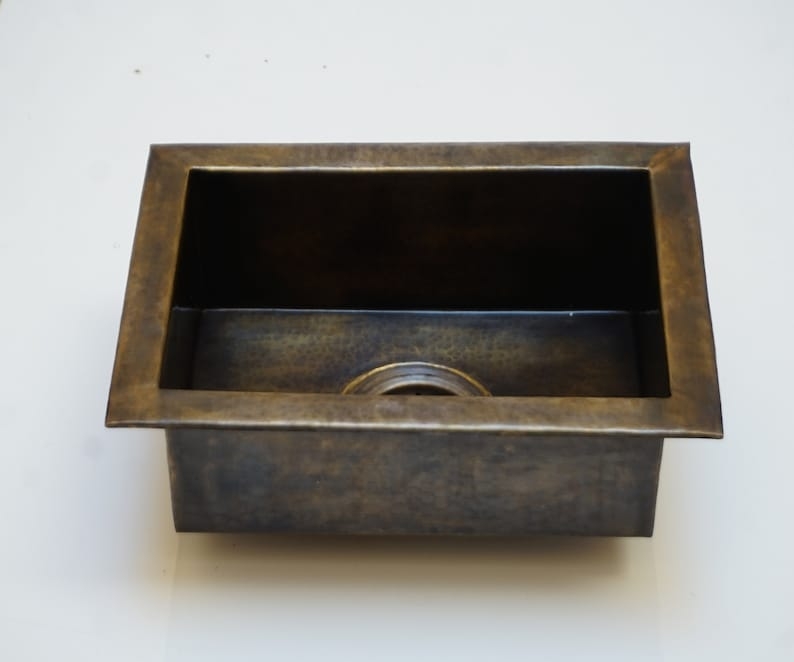 Rustic Antique Bronze Kitchen Sink, Hammered Rectangular Undermount