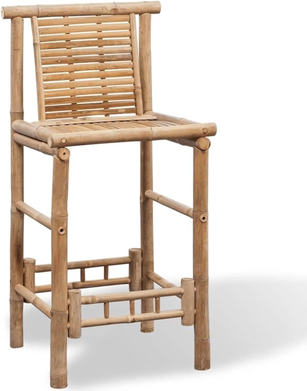 Rustic Bamboo Bar Stool with Slat Back and Seat Construction