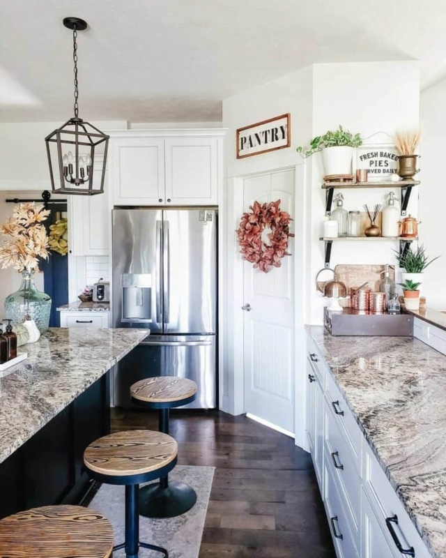 Rustic Chic White Shaker Corner Pantry with Wreath Decor
