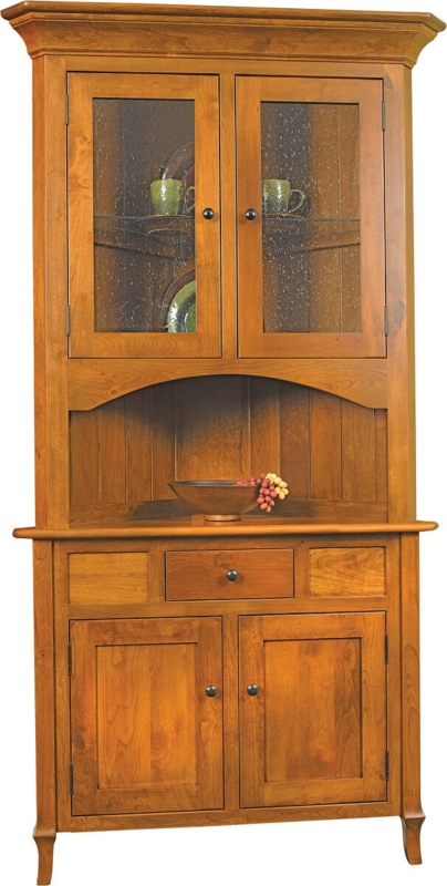 Rustic Corner Hutch featuring Seeded Glass Doors and Tapered Legs