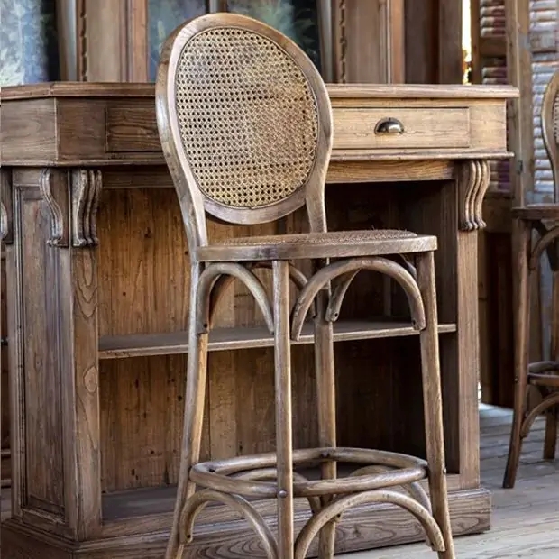 Rustic Farmhouse Bar Stool featuring Woven Seat & Bentwood Frame