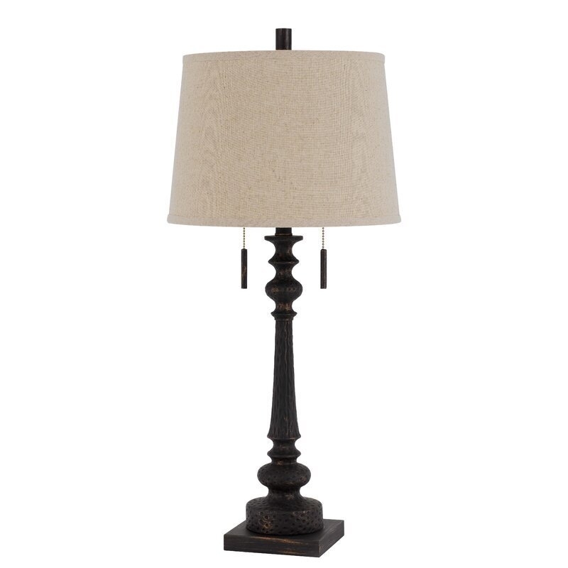 Rustic Farmhouse Hammered Metal Lamp with Turned Spindle Neck