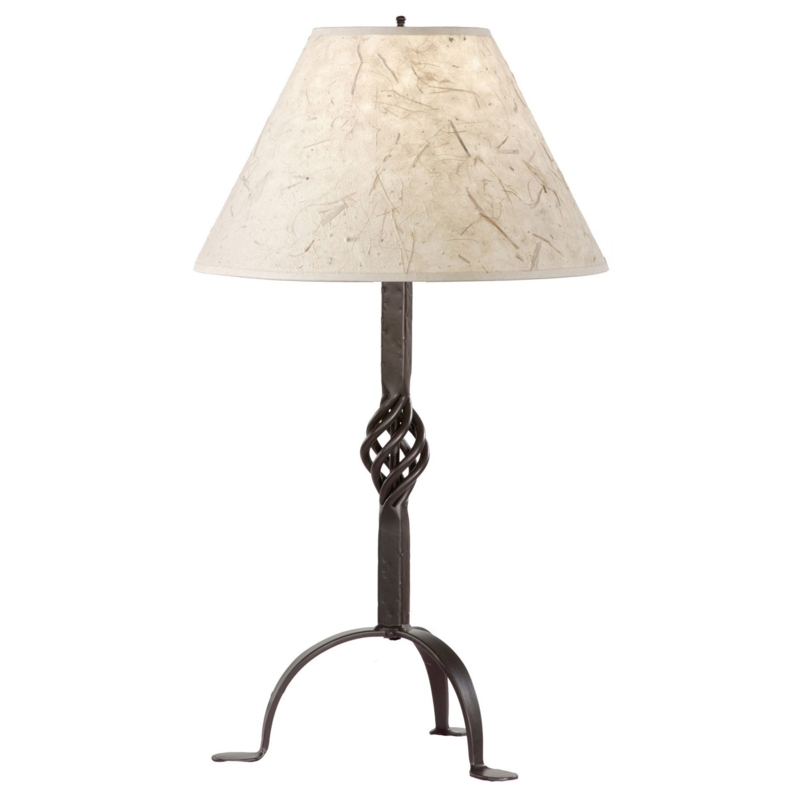 Rustic Hand-Forged Twisted Iron Tripod Lamp with Fibrous Shade