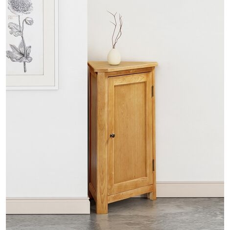 Rustic Honey Oak Corner Cabinet with Block Feet