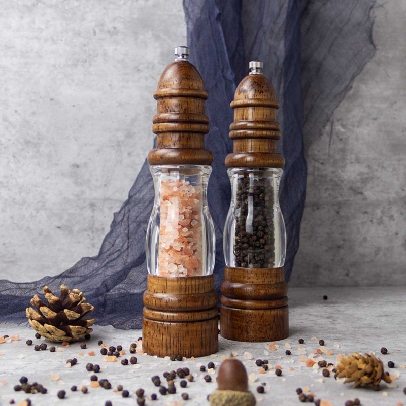 Rustic Kitchen Seasoning Set: Turned Wood & Acrylic Midsection
