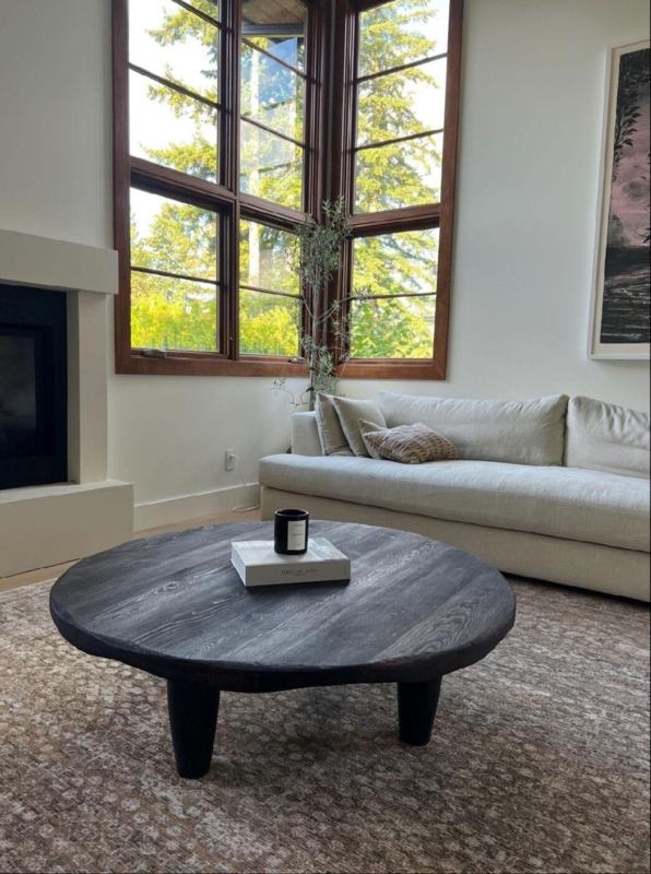 Rustic Low Coffee Table Organic Edge Thick Slab Top Charcoal Wood Grain