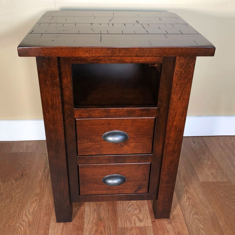Rustic Nightstand Distressed Plank Top Cup Pulls Two Drawers Shelf