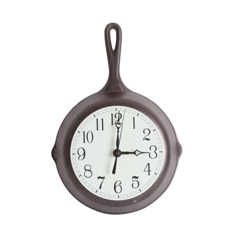 Rustic Skillet Wall Clock with Pour Spouts and Textured Finish