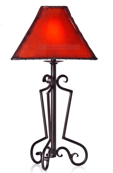 Rustic Southwestern Iron Scrolled Base Lamp, Stitched Red Shade
