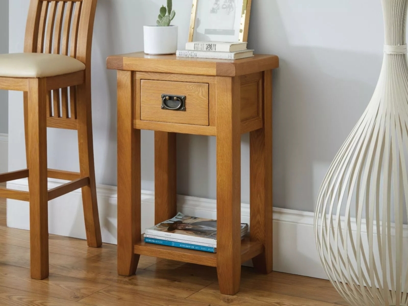 Rustic Telephone Table with Bail Pull Handle and Lower Shelf