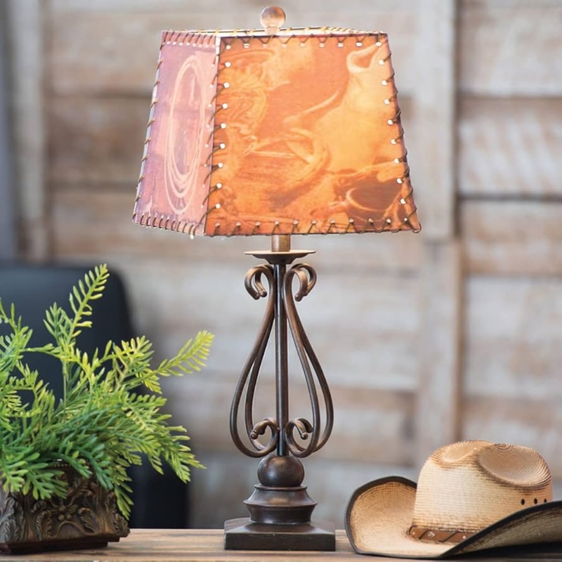 Rustic Western Scrollwork Table Lamp with Rope Print Shade
