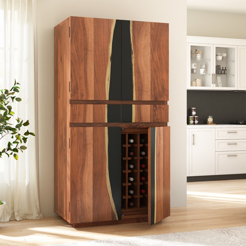 Rustic Wood Bar Armoire with Live Edge Inlay